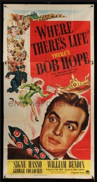 1r992 WHERE THERE'S LIFE 3sh '47 wacky art of Bob Hope being chased by angry mob!