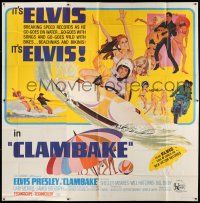 1r117 CLAMBAKE 6sh '67 McGinnis art of Elvis Presley in speed boat with sexy babes, rock & roll!