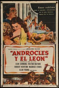 1r233 ANDROCLES & THE LION Argentinean '52 artwork of Victor Mature holding Jean Simmons!