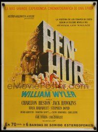 1r224 BEN-HUR Argentinean 21x29 R69 William Wyler classic religious epic, cool chariot art!