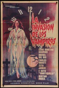 1r331 LA INVASION DE LOS VAMPIROS Argentinean '63 cool art of sexy vampire in see-through robe!