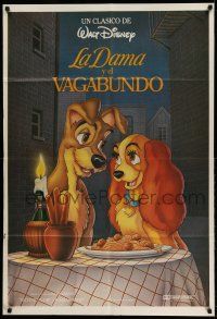 1r334 LADY & THE TRAMP Argentinean R80s Walt Disney classic cartoon, best spaghetti scene image!