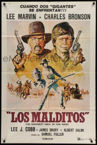 1r353 MEANEST MEN IN THE WEST Argentinean '67 cool art of Charles Bronson & Lee Marvin with guns!