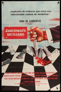 1r384 SICILIAN CHECKMATE Argentinean '72 wild art of knife stabbing chessboard & drawing blood!