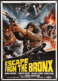 1r505 ESCAPE FROM THE BRONX Italian 1p '83 Fuga Dal Bronx, cool action montage art by Enzo Sciotti!