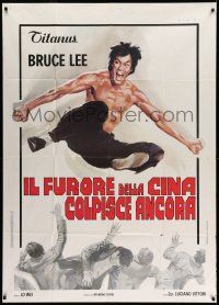 1r515 FISTS OF FURY Italian 1p R70s artwork of Bruce Lee kicking in mid-air by Averardo Ciriello!