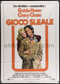 1r519 FOUL PLAY Italian 1p '79 wacky Lettick art of Goldie Hawn & Chevy Chase, screwball comedy!