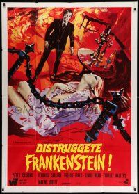 1r520 FRANKENSTEIN MUST BE DESTROYED Italian 1p '70 different Avelli art of Cushing & sexy Carlson!