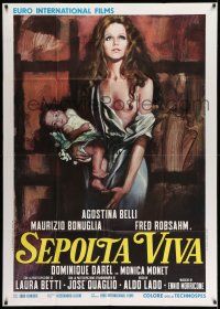 1r660 SEPOLTA VIVA Italian 1p '73 art of sexy half-naked Agostina Belli holding baby!
