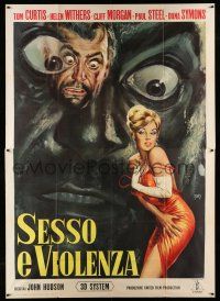 1r090 SESSO E VIOLENZA Italian 2p '63 different Mos art of creepy guy looming over sexy blonde!
