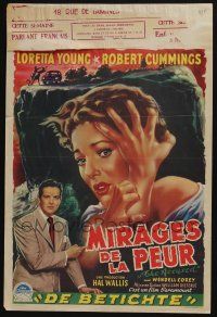1t666 ACCUSED Belgian '49 great super close art of terrified sexy Loretta Young & dead body!