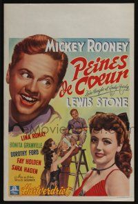 1t767 LOVE LAUGHS AT ANDY HARDY Belgian '47 wonderful artwork of Mickey Rooney with sexy girls!