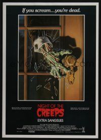 1t782 NIGHT OF THE CREEPS Belgian '86 cool monster hand artwork, if you scream you're dead!