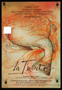 1t015 TROUT French 16x23 '82 Joseph Losey's La Truite, wild erotic fish artwork by Andre Francois!