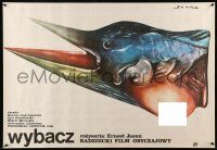 1t371 FORGIVE ME Polish 27x38 '87 Russian, bizarre Procka & Socha fish/bird w/bare breast artwork!