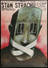 1t421 STAN STRACHU Polish 27x37 '89 wild Andrzej Pagowski art of gagged man with windows for eyes!