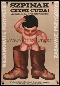1t338 WHAT WOULD YOU SAY TO SOME SPINACH Polish 24x33 '78 funny Gorka art of baby in too-big boots