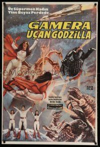 1t073 GAMERA SUPER MONSTER Turkish '80 Japanese sci-fi, cool art of rubbery monsters battling!