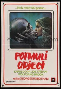 1t595 DARK ECHO Yugoslavian 20x28 '77 George Rothobam, Dor, creepy art of woman kissing skull!
