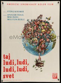 1t624 IT'S A MAD, MAD, MAD, MAD WORLD Yugoslavian 20x27 '64 art of cast on Earth by Jack Davis!