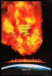 1w059 ARMAGEDDON teaser DS 1sh '98 Bruce Willis, Ben Affleck, Billy Bob Thornton, fireball!