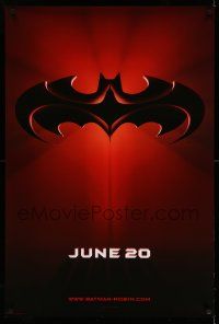 1w079 BATMAN & ROBIN advance DS 1sh '97 Clooney, O'Donnell, cool image of bat symbol!
