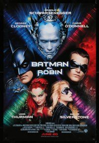 1w076 BATMAN & ROBIN advance 1sh '97 Clooney, O'Donnell, Schwarzenegger, Thurman, cast images!