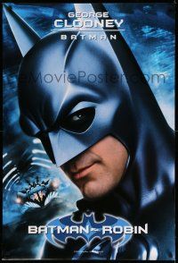 1w082 BATMAN & ROBIN teaser 1sh '97 cool super close up of George Clooney in costume!