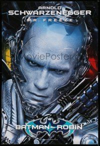 1w080 BATMAN & ROBIN teaser 1sh '97 cool super close up of Arnold Schwarzenegger as Mr. Freeze!