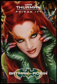 1w084 BATMAN & ROBIN teaser 1sh '97 super close up of sexy Uma Thurman as Poison Ivy in costume!