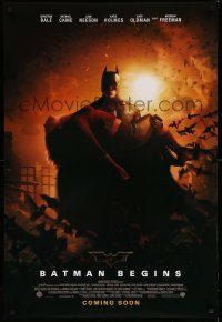 1w088 BATMAN BEGINS rescue coming soon style; advance DS 1sh '05 Bale carrying Katie Holmes!
