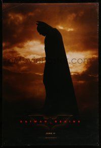 1w087 BATMAN BEGINS June 17 teaser DS 1sh '05 full length Christian Bale as the Caped Crusader!