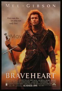 1w126 BRAVEHEART int'l advance DS 1sh '95 cool image of Mel Gibson as William Wallace!