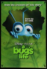1w136 BUG'S LIFE teaser DS 1sh '98 Walt Disney, Pixar CG, ant peeking through leaf!