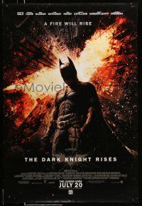 1w185 DARK KNIGHT RISES advance DS 1sh '12 Christian Bale as Batman, a fire will rise!