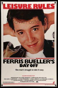 1w263 FERRIS BUELLER'S DAY OFF 1sh '86 c/u of Matthew Broderick in John Hughes teen classic!