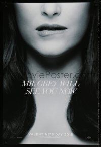 1w266 FIFTY SHADES OF GREY teaser DS 1sh '15 great image of sexy Dakota Johnson biting lip!