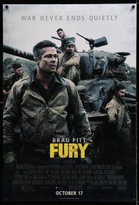 1w288 FURY advance DS 1sh '14 great image of soldier Brad Pitt and cast with tank!