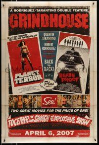 1w319 GRINDHOUSE advance DS 1sh '07 Rodriguez & Tarantino, Planet Terror & Death Proof!