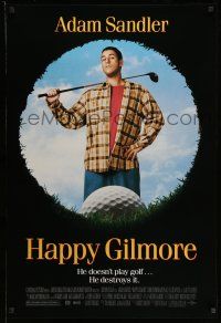 1w325 HAPPY GILMORE 1sh '96 image of Adam Sandler, he doesn't play, he destroys golf!