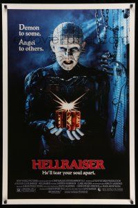 1w339 HELLRAISER 1sh '87 Clive Barker horror, great image of Pinhead, he'll tear your soul apart!