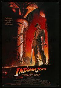 1w396 INDIANA JONES & THE TEMPLE OF DOOM 1sh '84 adventure is Ford's name, Bruce Wolfe art!