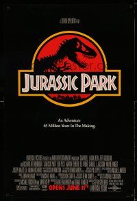 1w431 JURASSIC PARK advance 1sh '93 Steven Spielberg, Richard Attenborough re-creates dinosaurs!