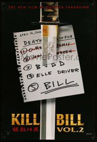 1w440 KILL BILL: VOL. 2 teaser DS 1sh '04 Quentin Tarantino, cool image of katana through hit list!