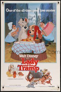 1w450 LADY & THE TRAMP 1sh R80 Walt Disney classic cartoon, best spaghetti scene image!