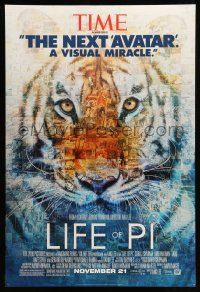1w473 LIFE OF PI style B advance DS 1sh '12 Suraj Sharma, Irrfan Khan, cool collage of tiger!