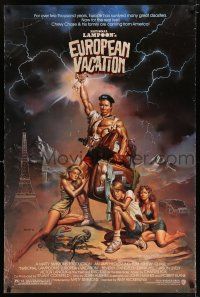 1w558 NATIONAL LAMPOON'S EUROPEAN VACATION 1sh '85 Vallejo art of Chevy Chase, Beverly D'Angelo!