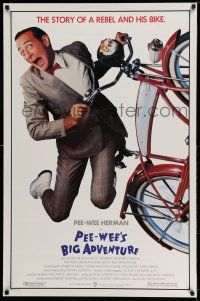 1w597 PEE-WEE'S BIG ADVENTURE 1sh '85 Tim Burton, best image of Paul Reubens & his beloved bike!