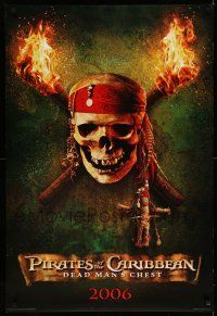 1w608 PIRATES OF THE CARIBBEAN: DEAD MAN'S CHEST int'l teaser DS 1sh '06 image of skull & torches!