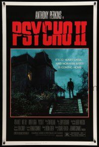 1w626 PSYCHO II 1sh '83 Anthony Perkins as Norman Bates, cool creepy image of classic house!